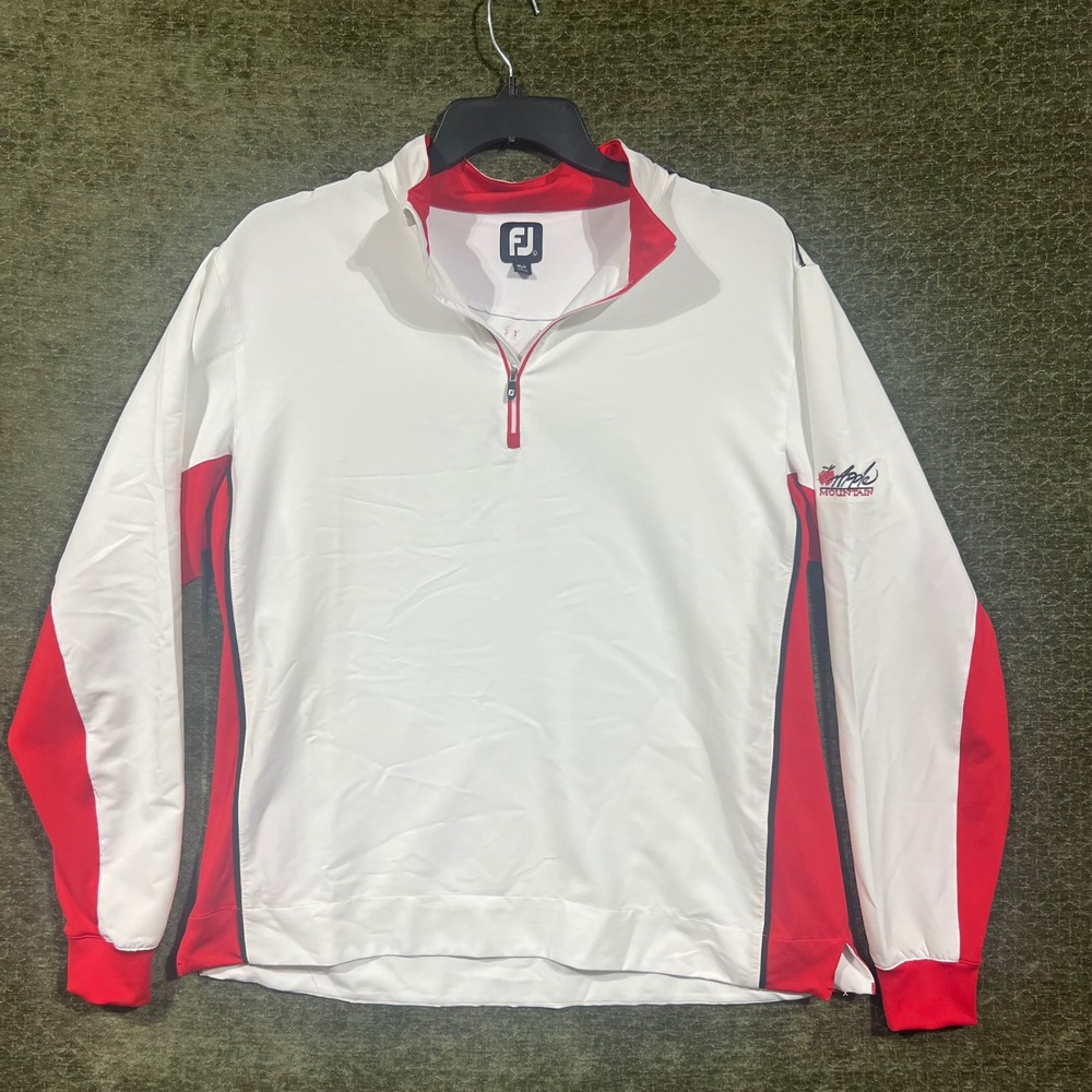 FootJoy Pullover Mens Large White Red Quarter Zip Apple Mountain Golf 24685